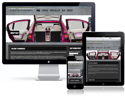 A business website shown on a desktop, tablet and phone