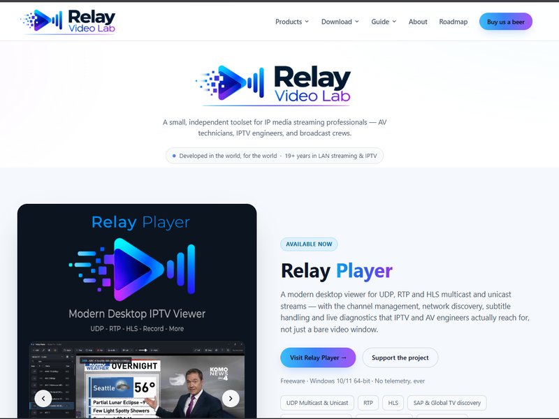 Relay Video Lab website, free Windows tools for viewing and sending IP video streams